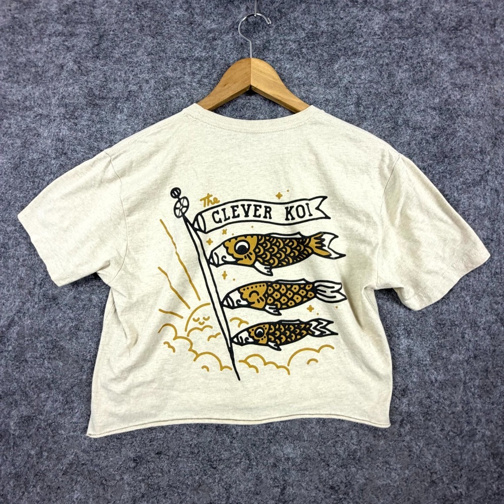 The Clever Koi Restaurant Next Level Apparel Cropped T-Shirt Womens Small Beige